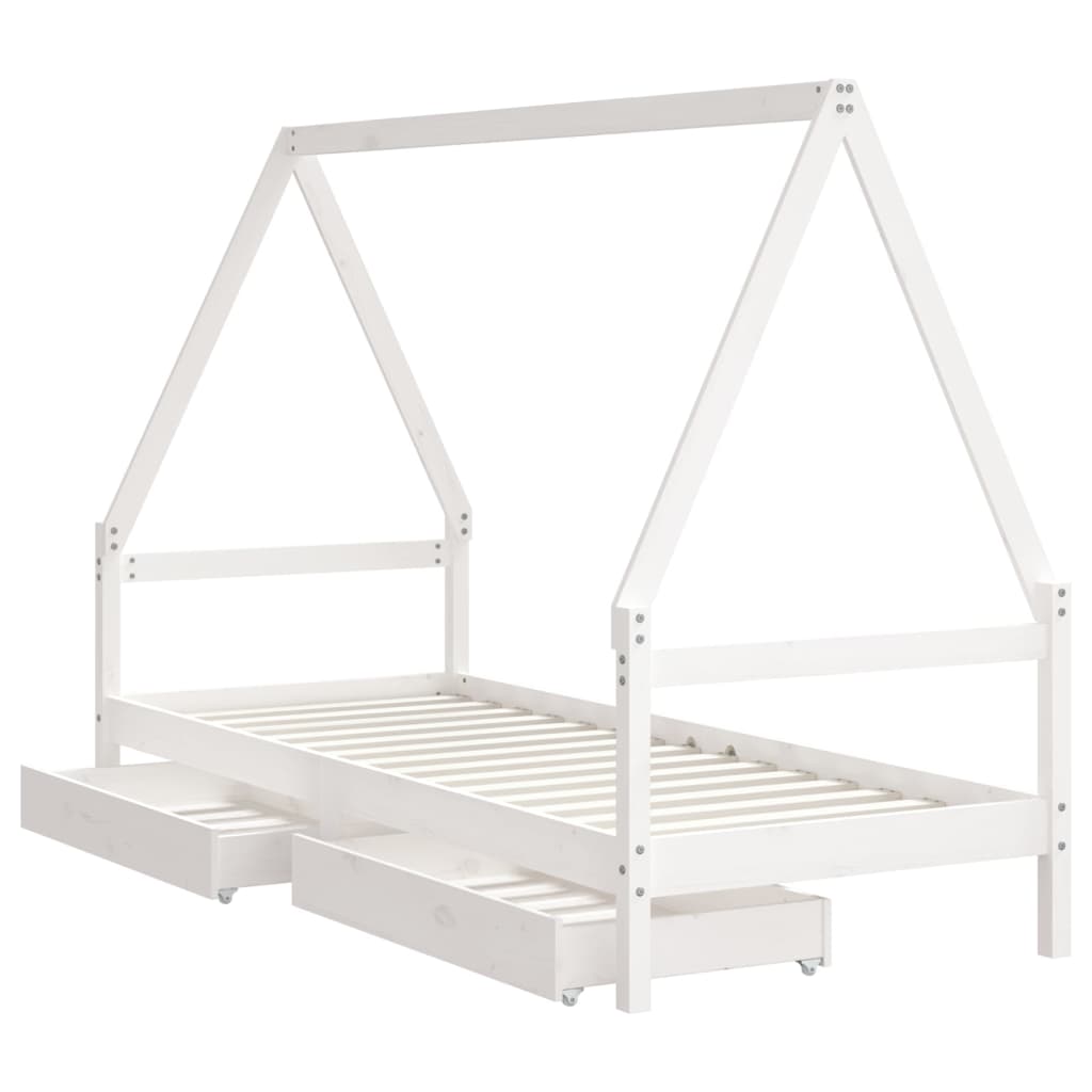 Kids Bed Frame with Drawers White 80x200 cm Solid Wood Pine